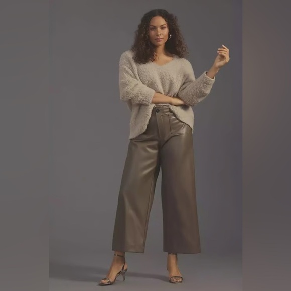 Anthropologie Maeve The Collette Wide Leg Pants Faux Leather Gray Taupe Sz 30